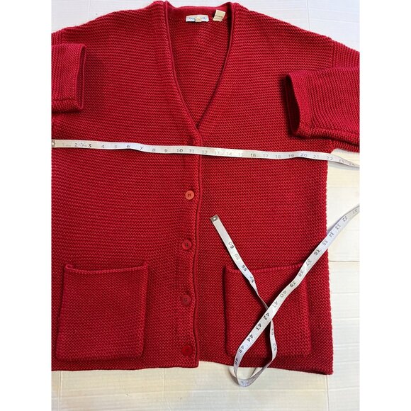 VTG-Ann Taylor Womens Red 100% Wool  M thick chunky heavy cardigan sweater - Picture 11 of 12